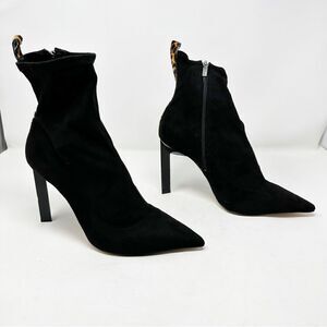 SCHUTZ Black Sock Pointed Toe Cheetah Animal Print Boots Size 10